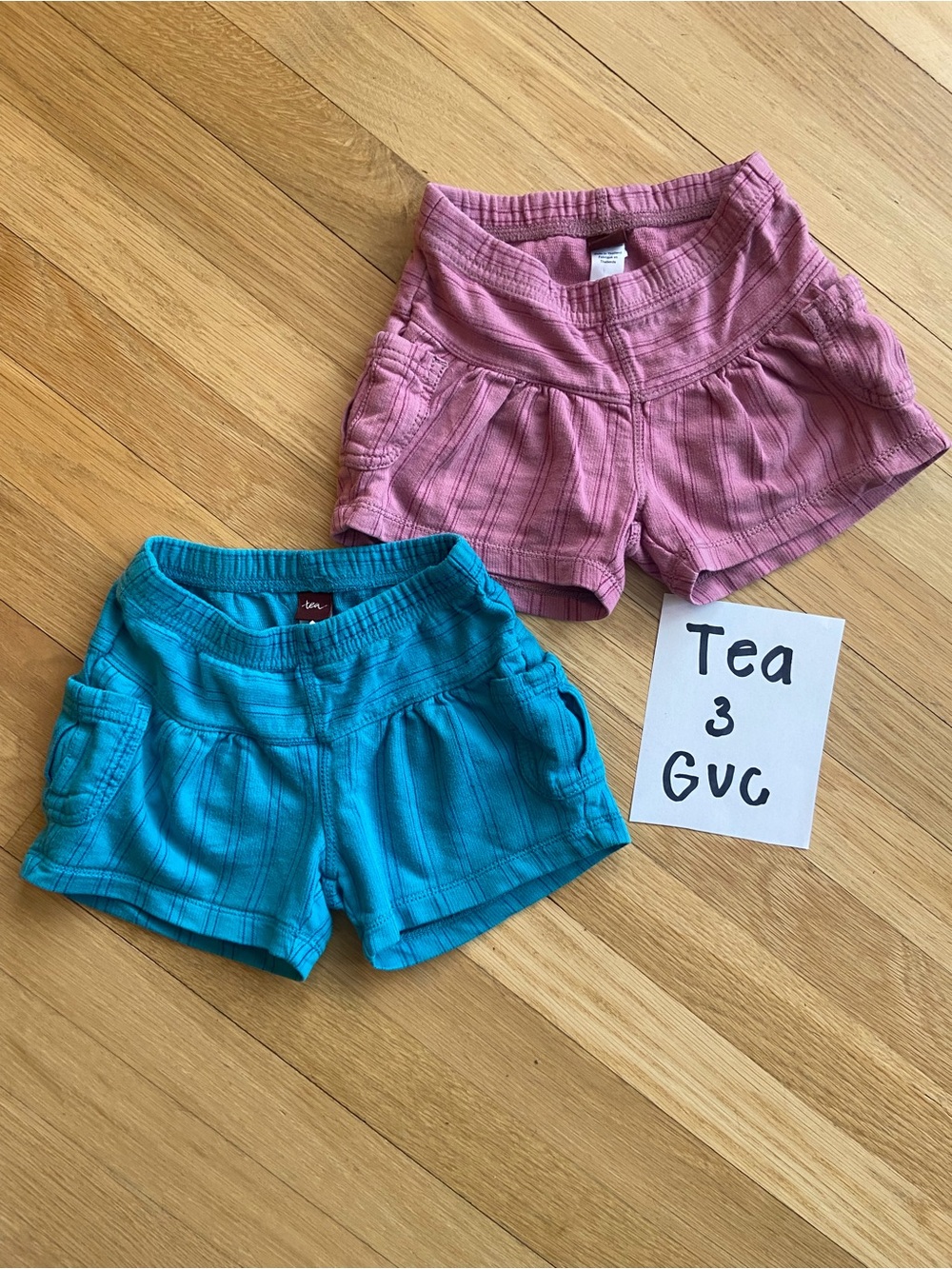 Tea Collection Girls Pink and Turquoise Knit Shorts x2 Size 3